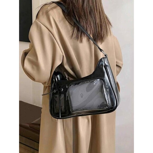 Trendy Black Clear Panel Crossbody Bag - Perfect for Gatherings & Events - Picture 3 of 8